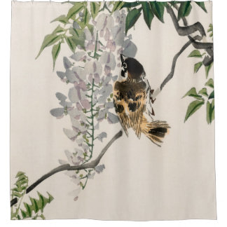 甲野楳嶺の枝の雀 シャワーカーテン