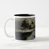 甲革ミズーリのバイソンそしてオオシカの群れは、地図をつくります ツートーンマグカップ (左)