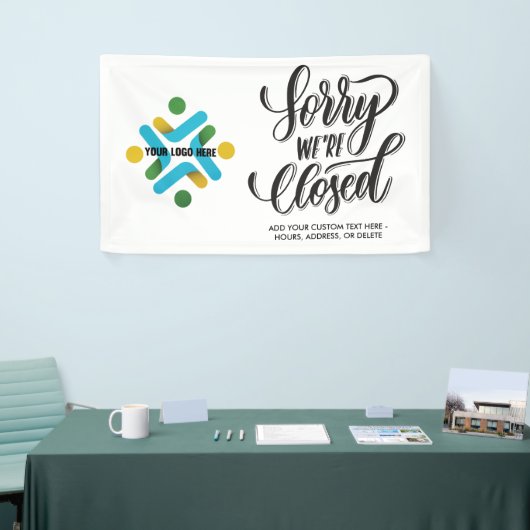 申し訳ございません。サインを閉じます。ロゴを追カスタム加します 横断幕 (トレードショー)