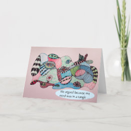 申し訳ない、ピンクブルーの謝罪に絡み合う カード