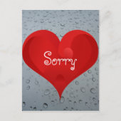 申し訳なく存じますが、ウォータードロップスウィンドウレイン赤いハート ポストカード (正面)
