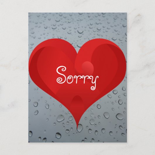 申し訳なく存じますが、ウォータードロップスウィンドウレイン赤いハート ポストカード (正面)