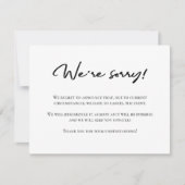 申し訳なく存じますが、白黒キャンセルのお知らせ ノートカード (正面)