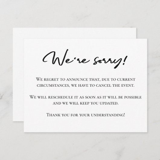 申し訳なく存じますが、白黒キャンセルのお知らせ ポストカード (正面/裏面)