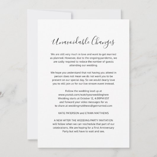 申し訳なく思わ結婚ず、ストリーミングへの変更をキャンセル 案内状 (裏面)