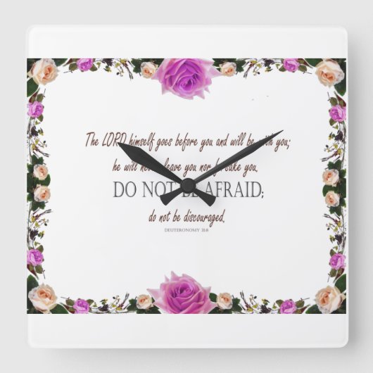 申命記31よ、恐れてはいけない。 スクエア壁時計 (正面)