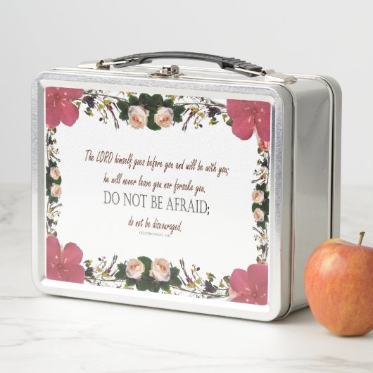 申命記31、恐れてはいけない、赤いフローラ メタルランチボックス (インサイチュ)