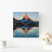 申命記31:8キリスト教信仰の山の湖 スクエア壁時計 (ホーム)