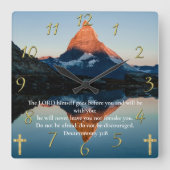 申命記31:8キリスト教信仰の山の湖 スクエア壁時計 (正面)