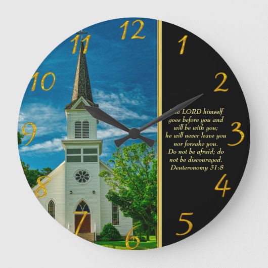 申命記31:8ホワイトチャーチ ラージ壁時計 (正面)