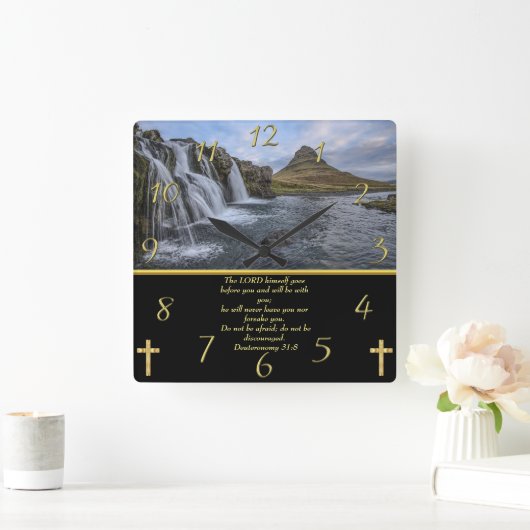 申命記31:8主のみ スクエア壁時計 (ホーム)