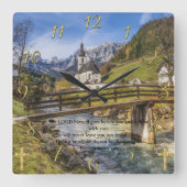 申命記31:8山の近くの教会 スクエア壁時計 (正面)