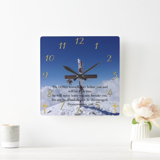 申命記31:8山ピーククロス スクエア壁時計 (ホーム)