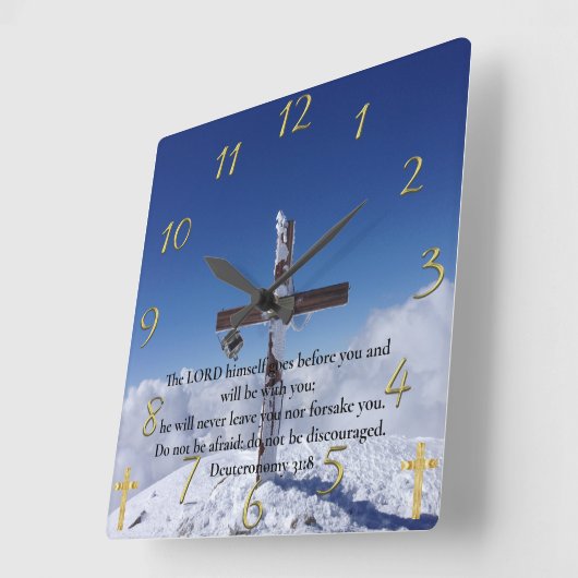 申命記31:8山ピーククロス スクエア壁時計 (傾斜)