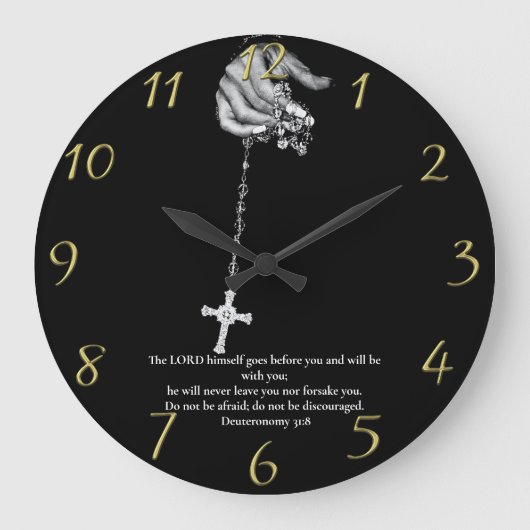 申命記31:8手持参クロス ラージ壁時計 (正面)