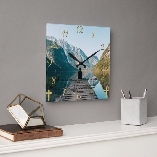 申命記31:8波止場 スクエア壁時計 (オフィス)