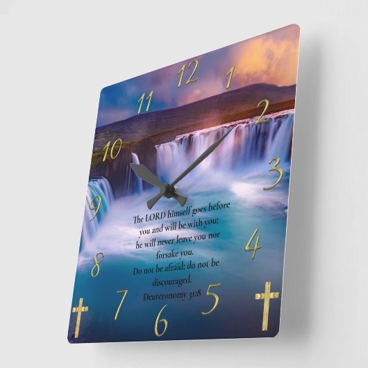 申命記31:8金ゴールドキリスト教信仰祈りの言葉 スクエア壁時計 (傾斜)