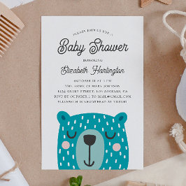 男おもしろいの子にかわいい動物。ベビーシャワー（青） 招待状