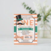 男おもしろいの子1歳の誕生日パーティの招待状 インビテーションポストカード (スタンド正面)