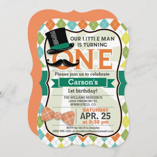 男おもしろいの子1歳の誕生日パーティの招待状 招待状 (正面/裏面)