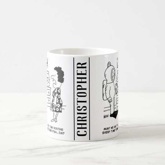 男おもしろいの金魚が乗っ食べ物を与えたダイバー漫画 コーヒーマグカップ (中央)