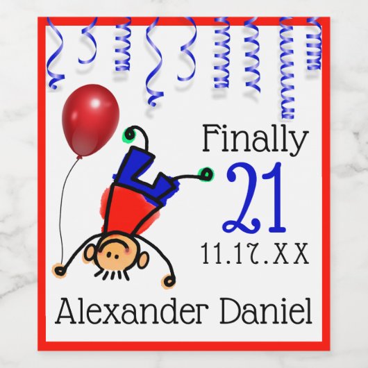 男おもしろいの21歳の誕生日パーティーワきらめくインまたは ワインラベル (シングルラベル)