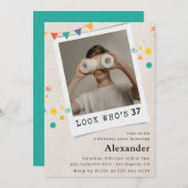 男おもしろいの37歳の誕生日招待状おもしろい写真 招待状 (正面/裏面)