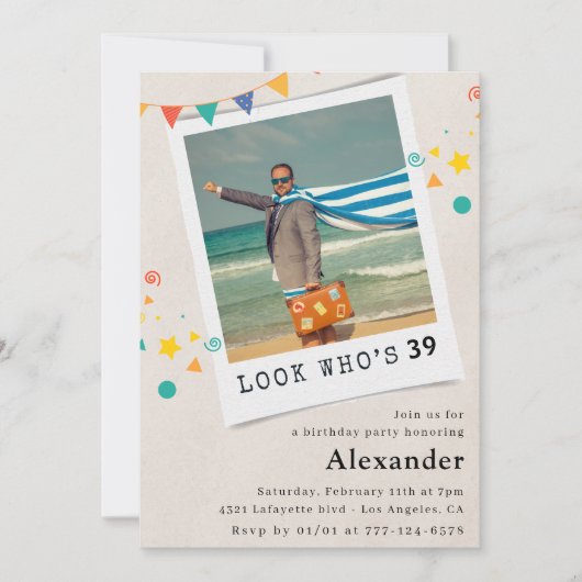 男おもしろいの39歳の誕生日招待状おもしろい写真 招待状 (正面)