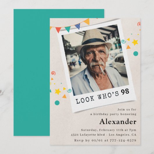 男おもしろいの98歳の誕生日招待状おもしろい写真 招待状 (正面/裏面)