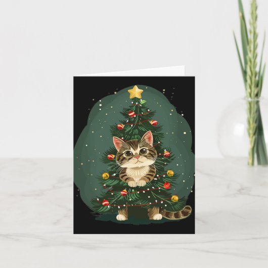 男おもしろい子のクリスマスの飾り付け衣装の猫 カード (正面)