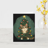 男おもしろい子のクリスマスの飾り付け衣装の猫 カード (黄色い花)