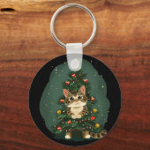 男おもしろい子のクリスマスの飾り付け衣装の猫 キーホルダー (正面)