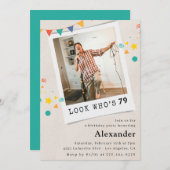 男おもしろい子79歳の誕生日招待状おもしろい写真 招待状 (正面/裏面)