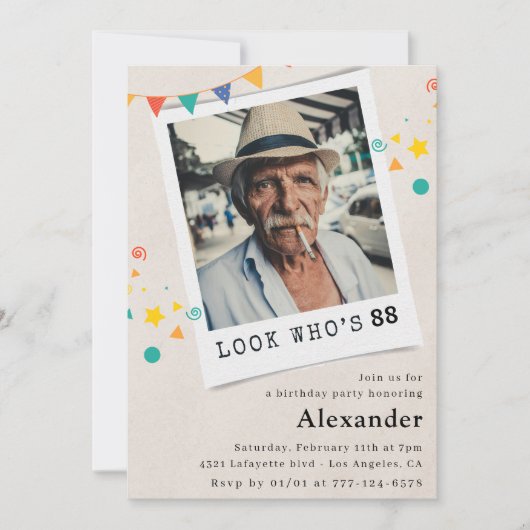 男おもしろい子88歳の誕生日招待状おもしろい写真 招待状 (正面)