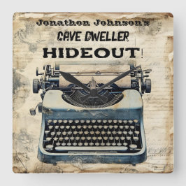 男おもしろい洞窟タイプライター壁時計 スクエア壁時計