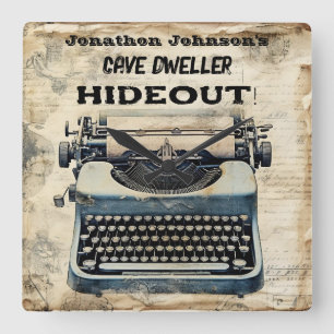 男おもしろい洞窟タイプライター壁時計 スクエア壁時計