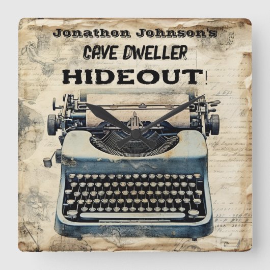 男おもしろい洞窟タイプライター壁時計 スクエア壁時計 (正面)