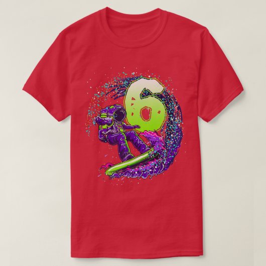男おもしろい生第6誕生日宇宙飛行士サーフェ Tシャツ (デザイン正面)