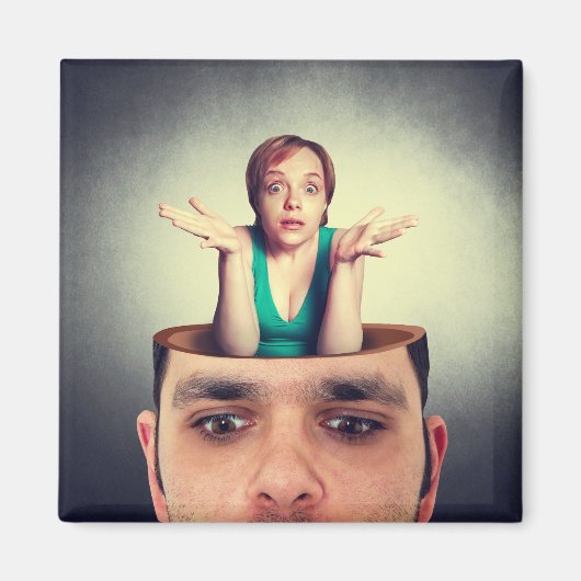 男おもしろい頭の女性 マグネット (正面)