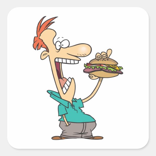 男おもしろい食べ物のサンドイッチ スクエアシール (正面)