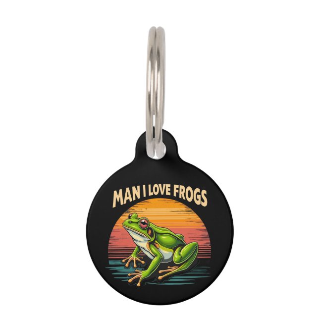 男おもしろいI愛カエルレトロカエル愛かわいい ペット　ネームタグ (正面)