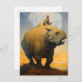 男が乗る奇妙な獣ファンタジーSF ポストカード (正面/裏面)