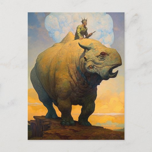 男が乗る奇妙な獣ファンタジーSF ポストカード (正面)