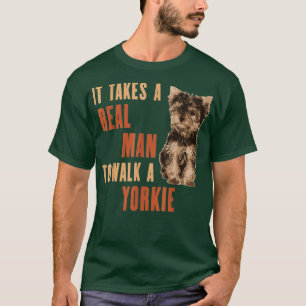 男が歩いて実在いるヨークシャーテリアおもしろい犬値リスト Tシャツ
