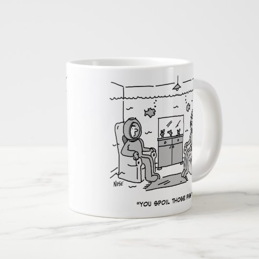 男が熱帯魚を腐おもしろいらす – Cartoon on a ジャンボコーヒーマグカップ (正面右)