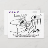 男が金を目当てに結婚を申し込む女性にプロポーズ、笑える セーブザデート (正面/裏面)