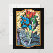 男すごいと緑のランタンでブレイニアックと戦う ポストカード (正面/裏面)