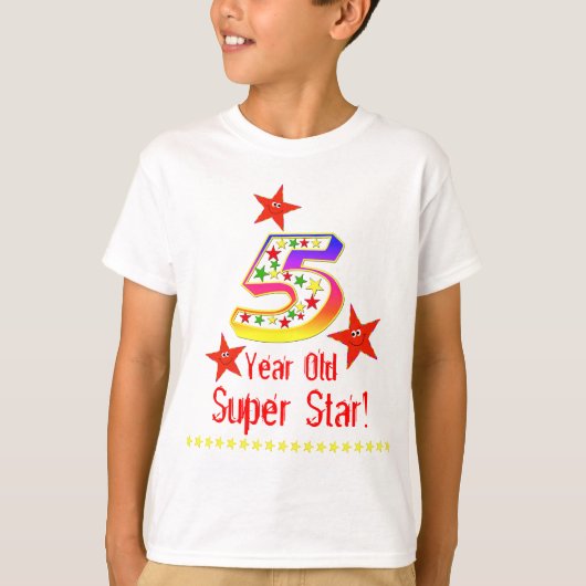 男すごい子用スター5誕生日シャツ Tシャツ (正面)