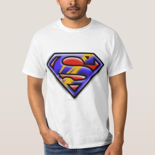 男すごいSシールド |紫色のエアブラシロゴ Tシャツ (正面)