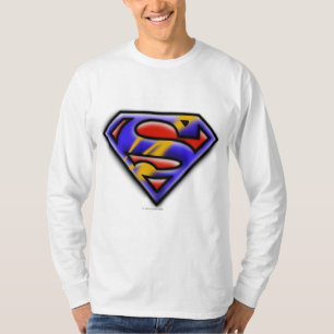 男すごいSシールド 紫色のエアブラシロゴ Tシャツ